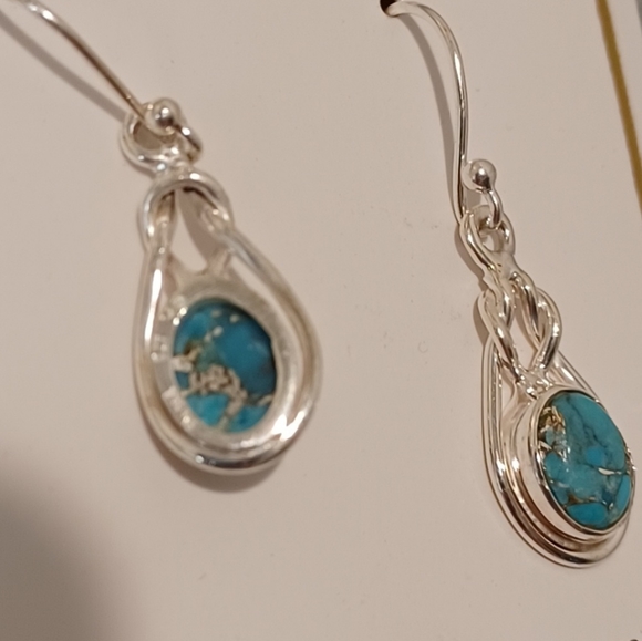 SHIVAM STERLING SILVER TURQUOISE TEARDROP EARRINGSAPPROXIMATELY 1 INCH LONG - Picture 7 of 8